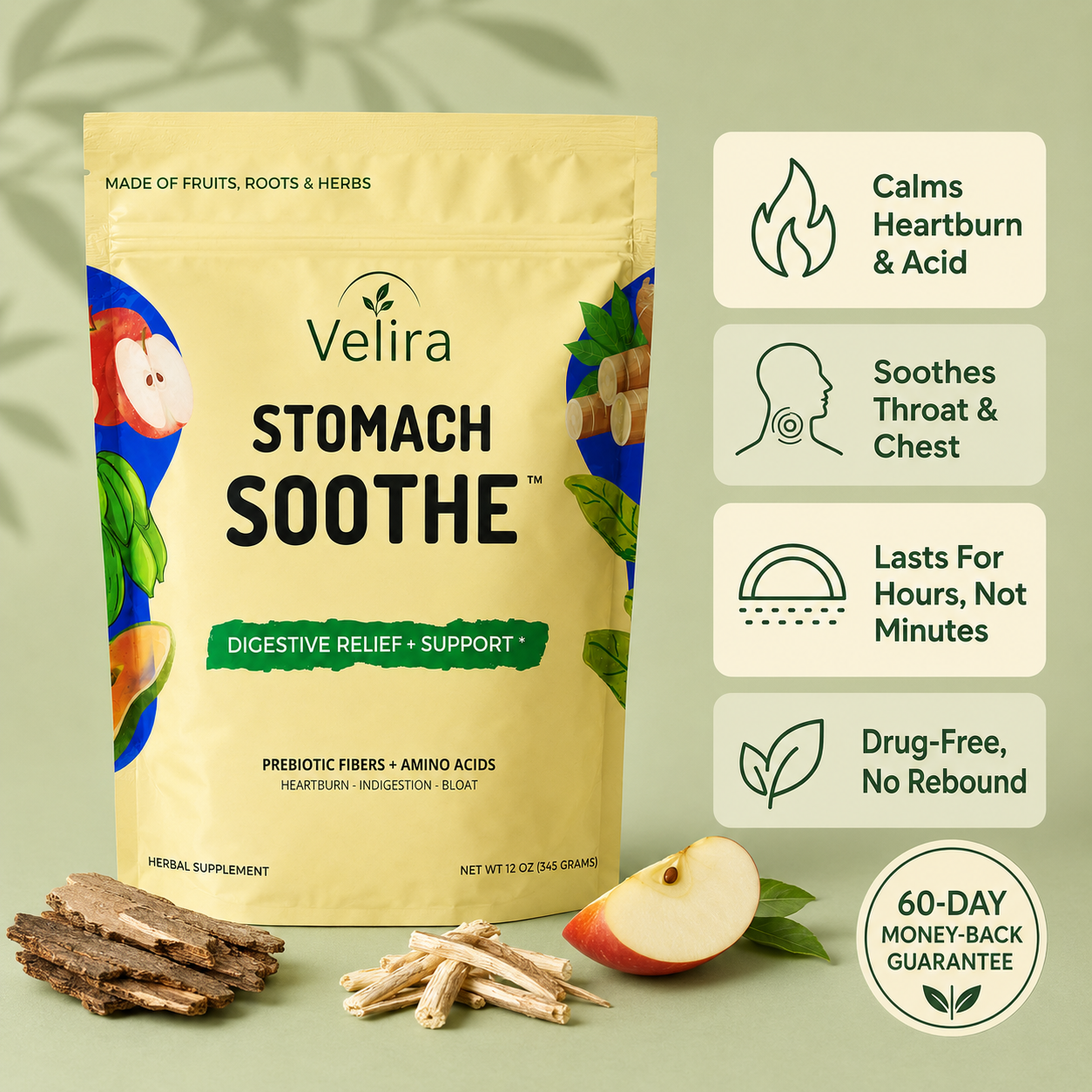 Velira Reflux & Gut Support Powder — Calms Acid and Soothes Your Throat & Chest from Within